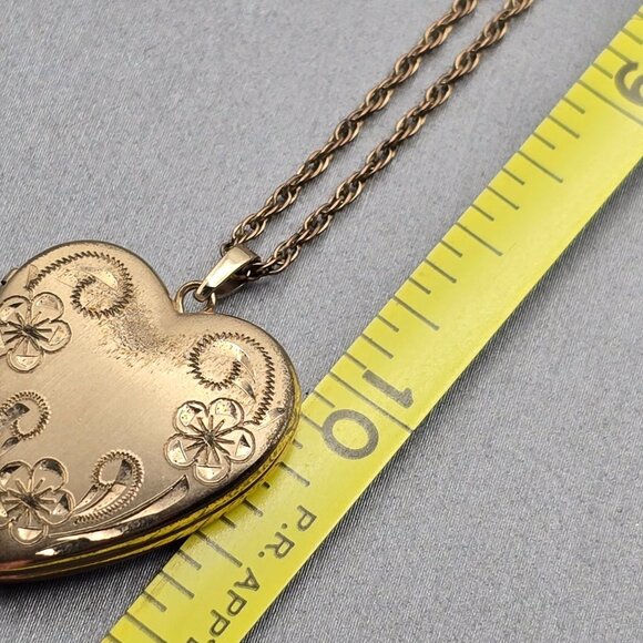 VTG Gold-Filled Engraved Floral Heart "MOM" Locket Pendant Necklace 20" - Picture 12 of 14